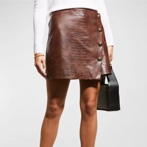 Veronica Beard Chocolate Leather Mini Skirt